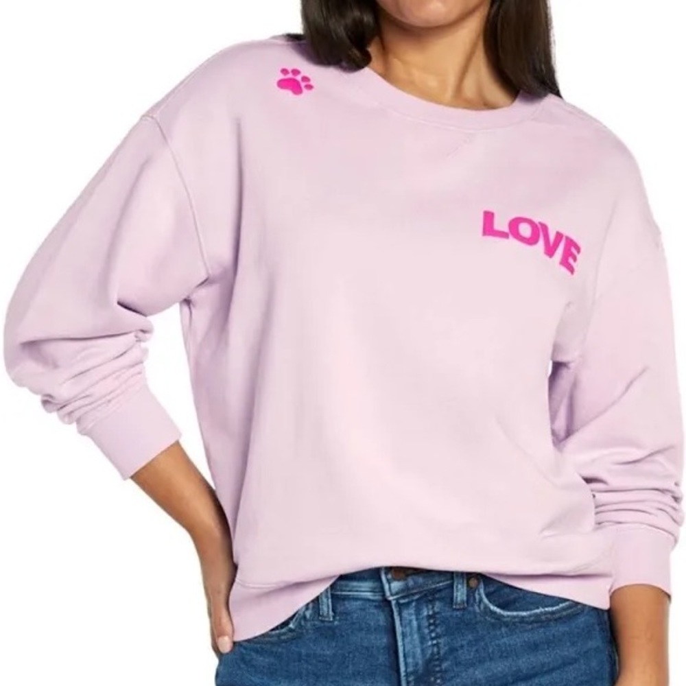 Wildfox Pink Boxy 3/4 Sleeve Crew Neck small dog print image hot. Sweatshirt